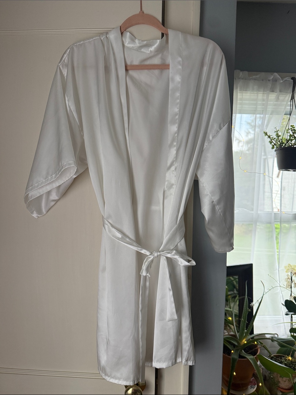 Satin Tie-Waist Robe in White